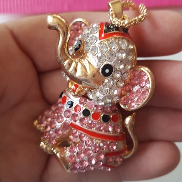 Betsey Johnson Style Necklace Elephant Crystal Pendant - Picture 5 of 8